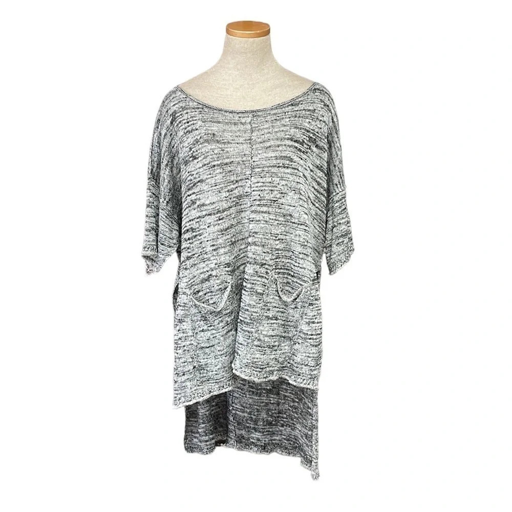 Free People Sweater Short Sleeve Linen High Low Side Slit Gray Size X Small XS